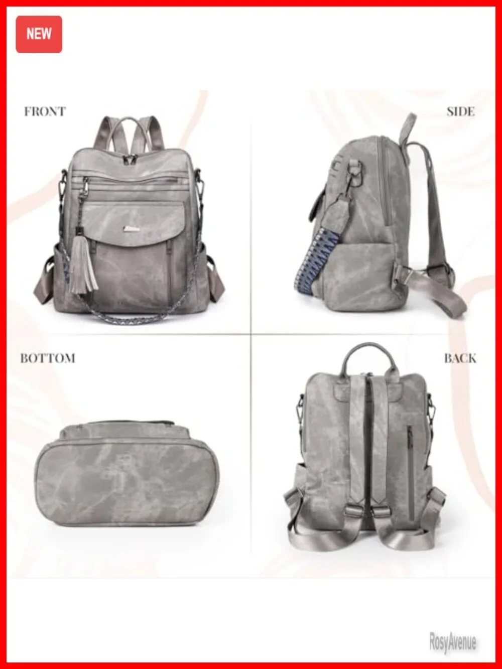 PU Leather Small Tassel Backpack for Women Convertible Mini Backpack Purse